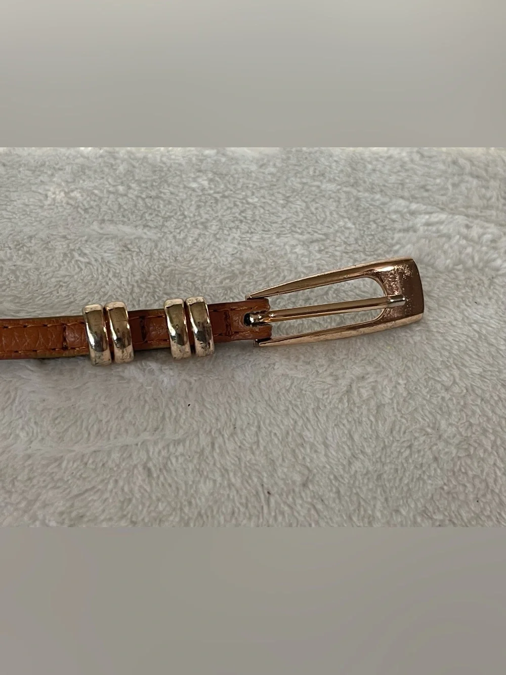 Vintage, thin, leather, gold, buckle belt, brown, extra large